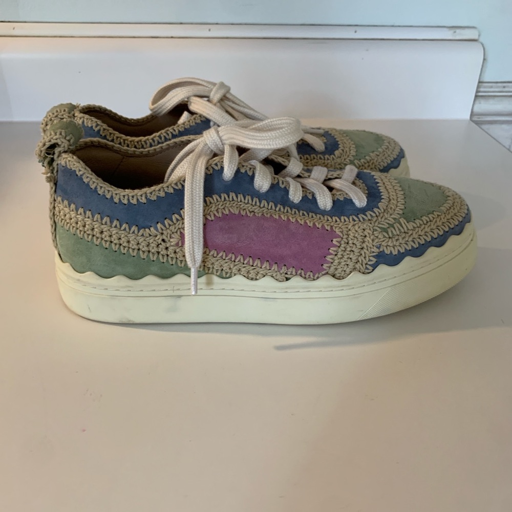 Chloe “Lauren” Crochet Suede Sneakers Size EU 39/US 9
